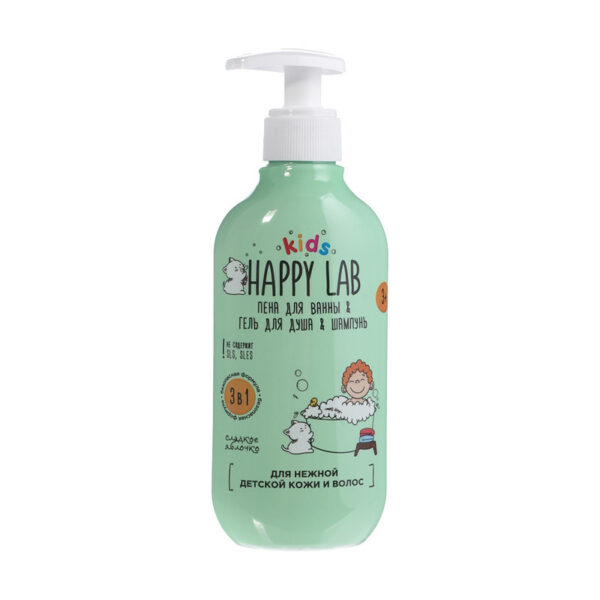 Средство для купания, HAPPY LAB KIDS, 3 в 1, 300 мл, в ассортименте