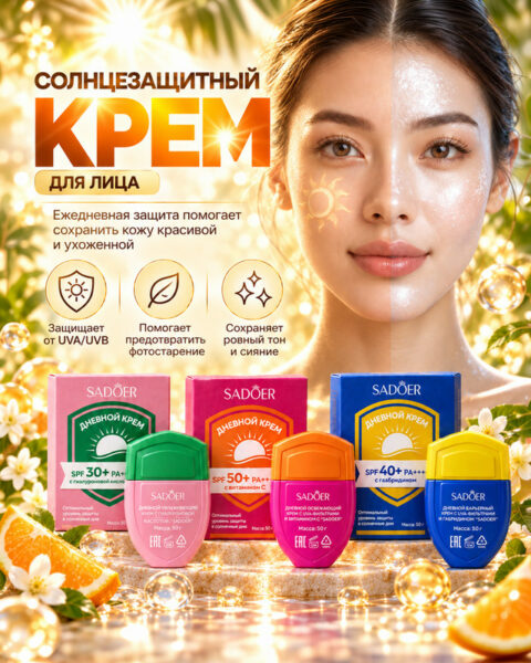 Крем с UV-фильтрами дневной, SADOER, 50 г, в ассортименте