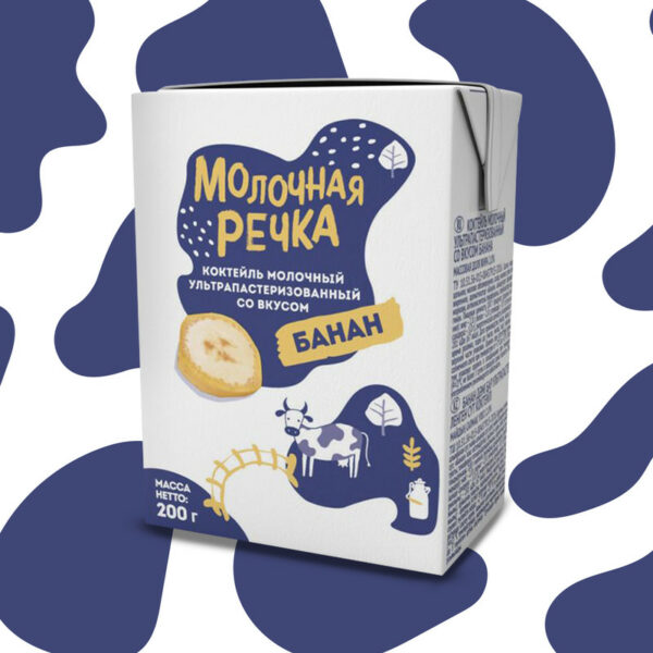 Молочный коктейль, Молочная Речка, банан, 2%, БЗМЖ, 0,2 л
