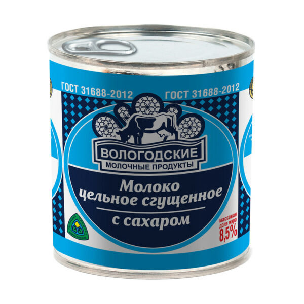 Молоко цельное сгущенное, Вологодские молочные продукты, 8,5%, 370 г