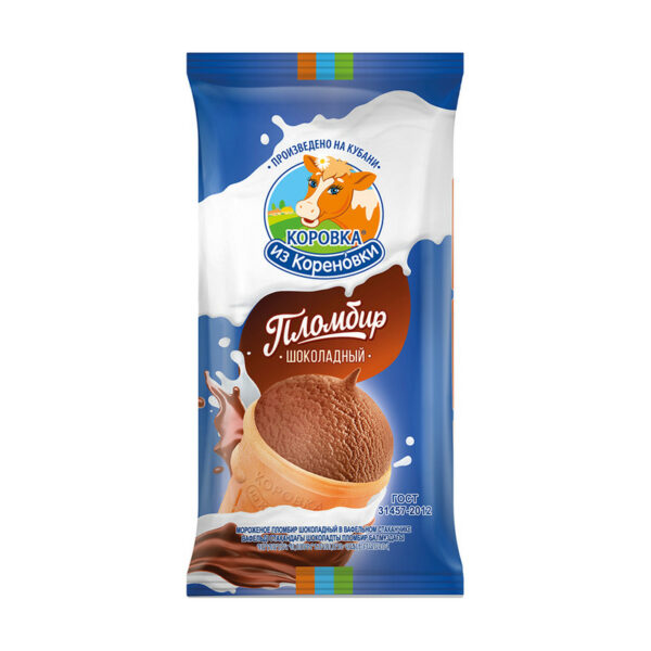 Мороженое в вафельном стаканчике, Коровка из Кореновки, шоколадное, 100 г