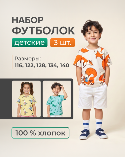 Набор детских футболок, 3 шт.