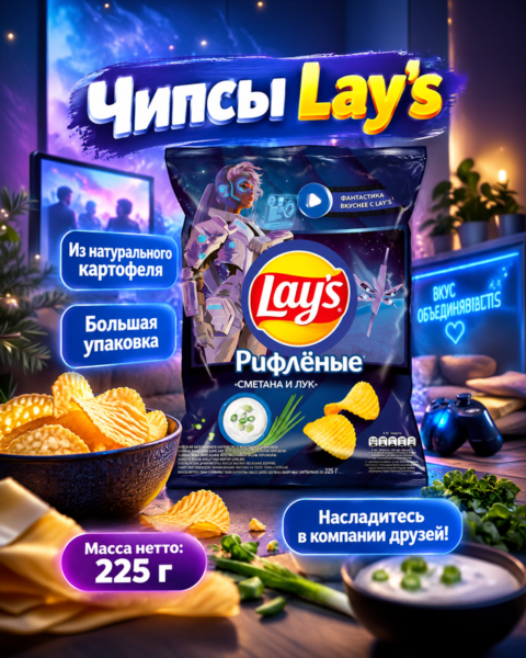 Чипсы, Lay`s, 225 г, в ассортименте