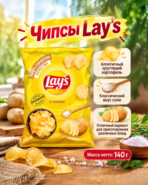 Чипсы, Lay's, с солью, 140 г