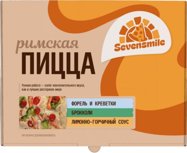 Римская пицца Sevemsmile форель и креветки, брокколи, лимонно-горчичный соус, 480г