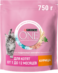 Корм сухой для котят PURINA ONE полнорационный, от 1 до 12 месяцев, с высоким содержанием курицы