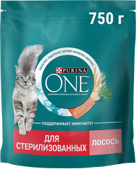 Корм сухой для взрослых кошек PURINA ONE для стерилизованных и кастрированных, с высоким содержанием лосося и пшеницей