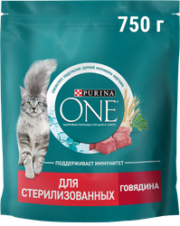Корм сухой для взрослых кошек PURINA ONE для стерилизованных и кастрированных, с высоким содержанием говядины и пшеницей