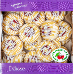 Печенье бисквитное DELISSE со вкусом вишни, в белой глазури