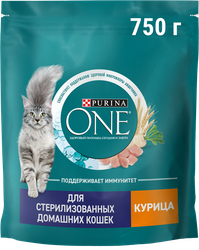 Корм сухой для взрослых кошек PURINA ONE для стерилизованных и кастрированных, живущих в домашних условиях, с высоким содержанием курицы и цельными злаками