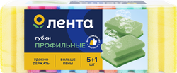 Губки для посуды ЛЕНТА профильные 9х7х4,4см, 5+1шт