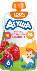 Пюре фруктово-ягодное детское АГУША Яблоко, клубника, малина, с 6 месяцев