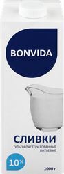 Сливки ультрапастеризованные BONVIDA 10%, без змж