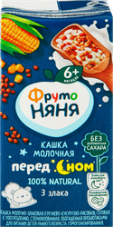 Кашка мультизлаковая ФРУТОНЯНЯ молочная, гречка, кукуруза и рис с пребиотиками, с 6 месяцев