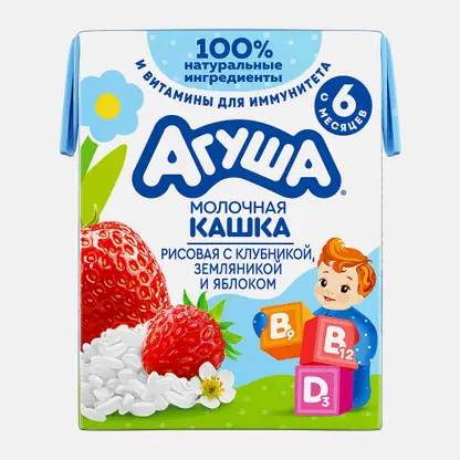 Каша жидкая молочная рисовая яблоко-земляника-клубника с 6 месяцев Агуша 200мл