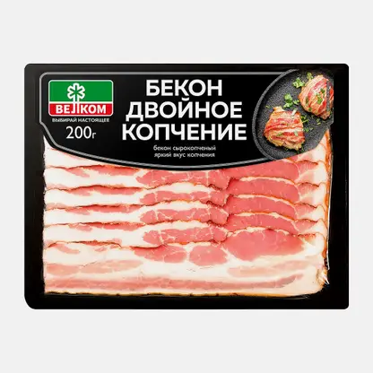 Бекон Велком двойного копчения сырокопченый нарезка 200г