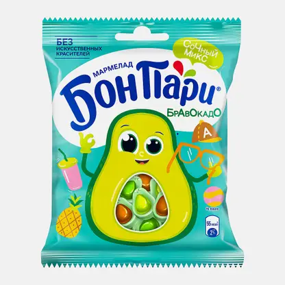 Мармелад жевательный Бравокадо со вкусом фруктов Бон Пари 100г