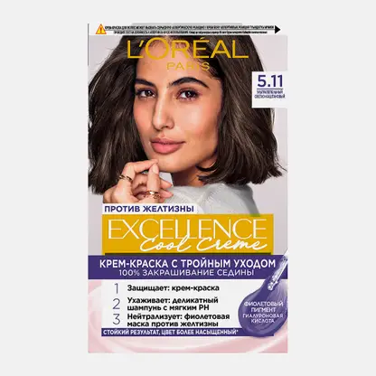 Стойкая крем-краска для волос L’Oréal Paris Excellence Cool Crème оттенок 5.11 ультрапепельный светло-каштановый