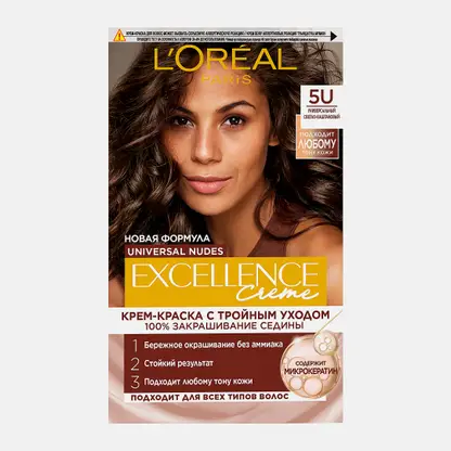 Крем-краска для волос L’Oréal Paris без аммиака Excellence Crème 5U универсальный светло-каштановый 270мл