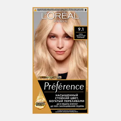 Стойкая краска для волос L’Oréal Paris Preference оттенок 9.1 Очень светло-русый пепельный