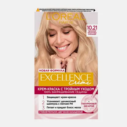 Стойкая крем-краска для волос L’Oréal Paris Excellence оттенок 10.21 Светло-русый перламутровый осветляющий