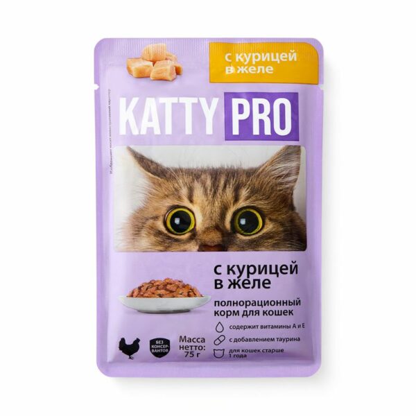 Корм Katty Pro с курицей в желе для кошек 75г