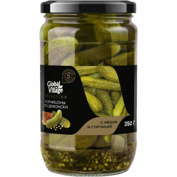 Корнишоны Global Village selection По-Дижонски с мёдом и горчицей маринованные, 350г