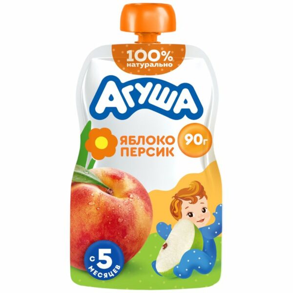 Пюре детское фруктовое Агуша Яблоко-Персик с 5 мес., 90г