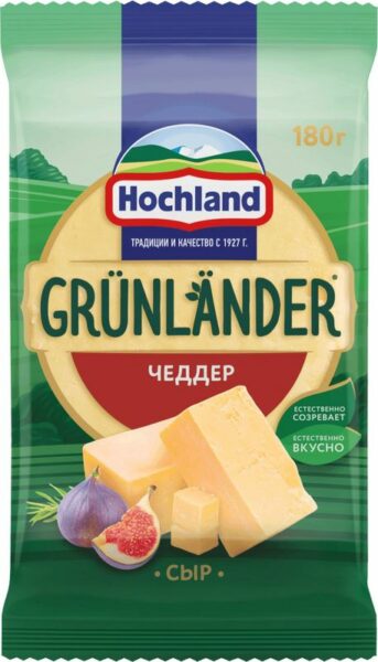 Сыр Hochland Grunlander Чеддер полутвердый 50% БЗМЖ 180г