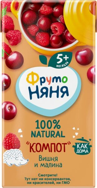Компот ФрутоНяня вишнево-малиновый сокосодержащий 200мл