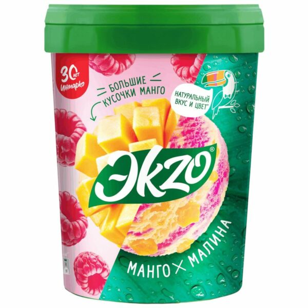 Мороженое Эkzo Манго-малина с кусочками манго 2% БЗМЖ 520г