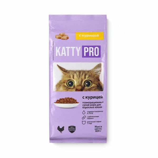 Корм сухой Katty Pro с курицей полнорационный для взрослых кошек 800г