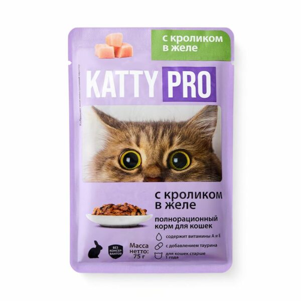 Корм влажный Katty Pro с кроликом в желе для кошек 75г