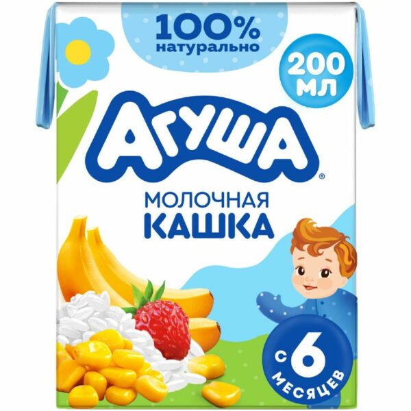 Каша детская молочная рисово-кукурузная Агуша Банан-Земляника с 6 мес., 200г