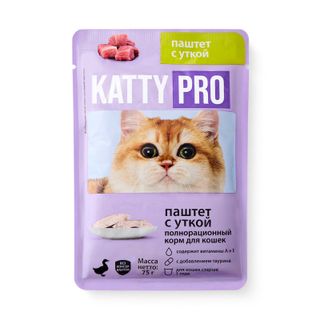 Корм влажный Katty Pro паштет с уткой для взрослых кошек 75г
