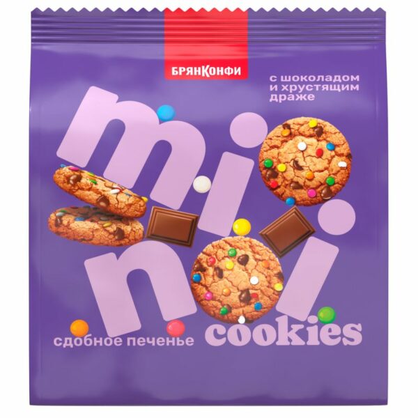 Печенье Брянконфи Mini Cookies с шоколадом и хрустящим драже сдобное 200г