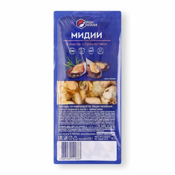 Мидии Fish House с пряностями в масле 150г