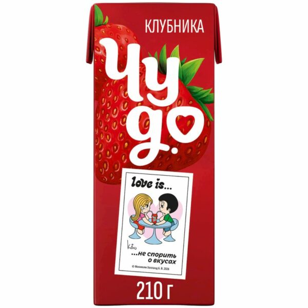 Молочный коктейль Чудо Клубника 2% БЗМЖ 210г