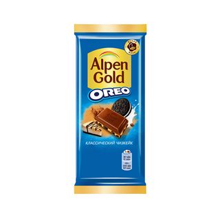 Шоколад Alpen Gold со вкусом чизкейка с добавлением сухого сыра и кусочками печенья Oreo молочный 85г