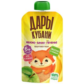 Пюре Дары Кубани Витаминный салатик из яблок и бананов со вкусом печенья с 6 мес. 90г
