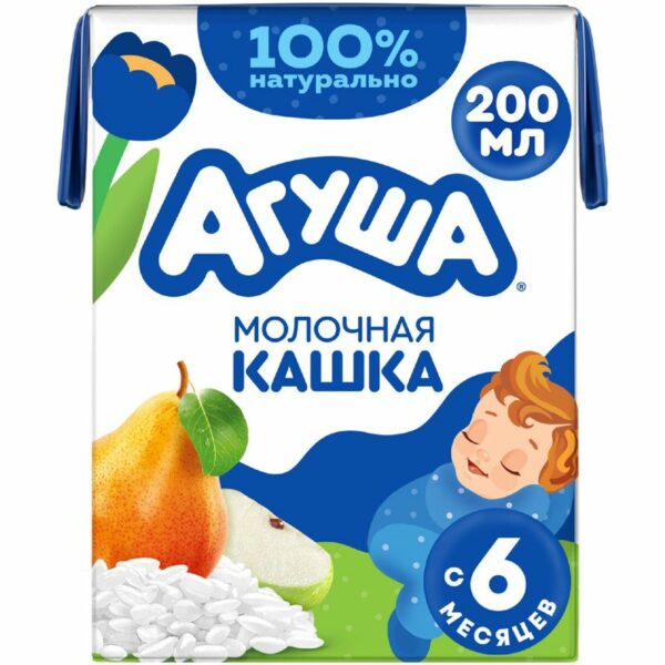 Каша детская молочная рисовая Агуша Яблоко-Груша с 6 мес., 200г