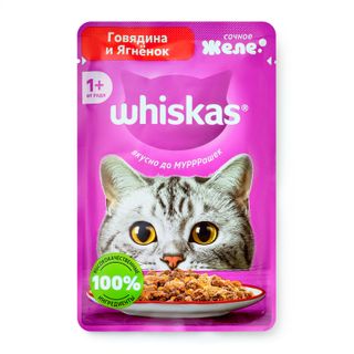 Корм влажный Whiskas желе с говядиной и ягненком для взрослых кошек полнорационный 75г