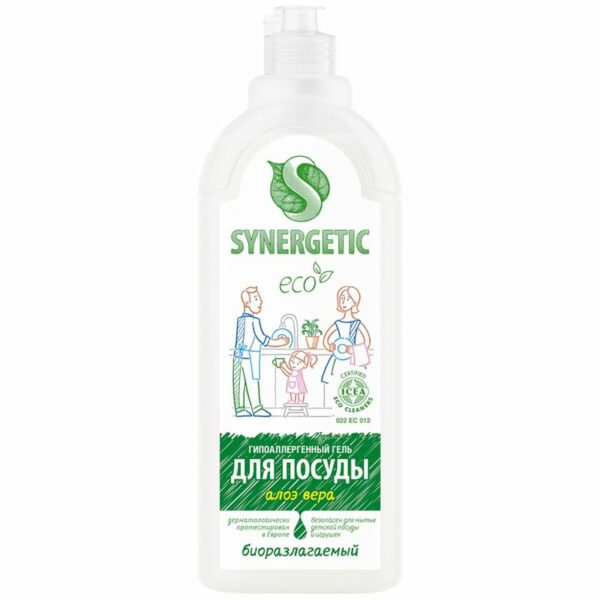 Средство для мытья посуды Synergetic с ароматом алоэ гипоаллергенный, 1л