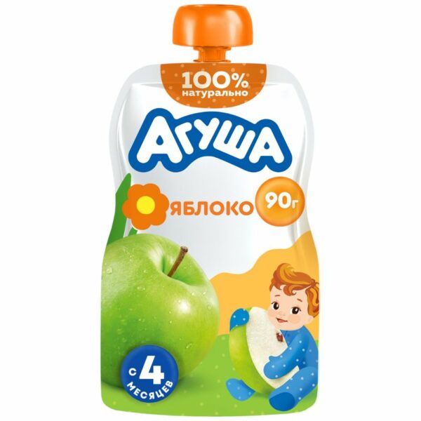 Пюре детское фруктовое Агуша Яблоко с 4 мес., 90г