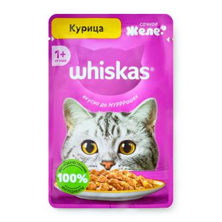 Корм влажный Whiskas желе с курицей для взрослых кошек полнорационный 75г