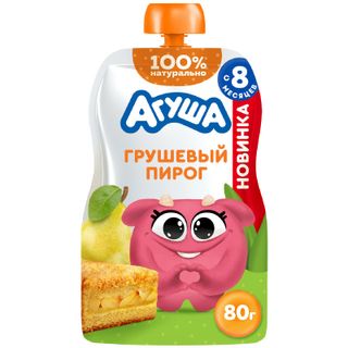 Пюре детское фруктовое Агуша Грушевый пирог без сахара с 8 мес., 80гр