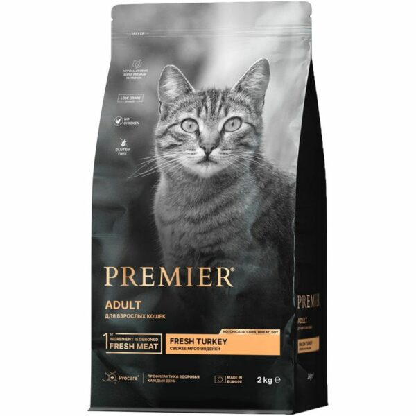 Сухой корм Premier Cat Turkey Adult свежая индейка для кошек 2кг