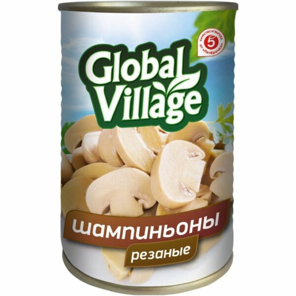 Грибы Global Village Шампиньоны резаные натуральные стерилизованные 280г