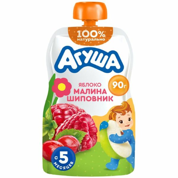 Пюре детское фруктовое Агуша Яблоко-Малина-Шиповник с 5 мес., 90г