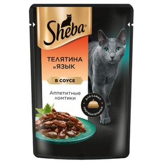 Корм влажный Sheba Телятина и Язык ломтики в соусе для взрослых кошек 75г